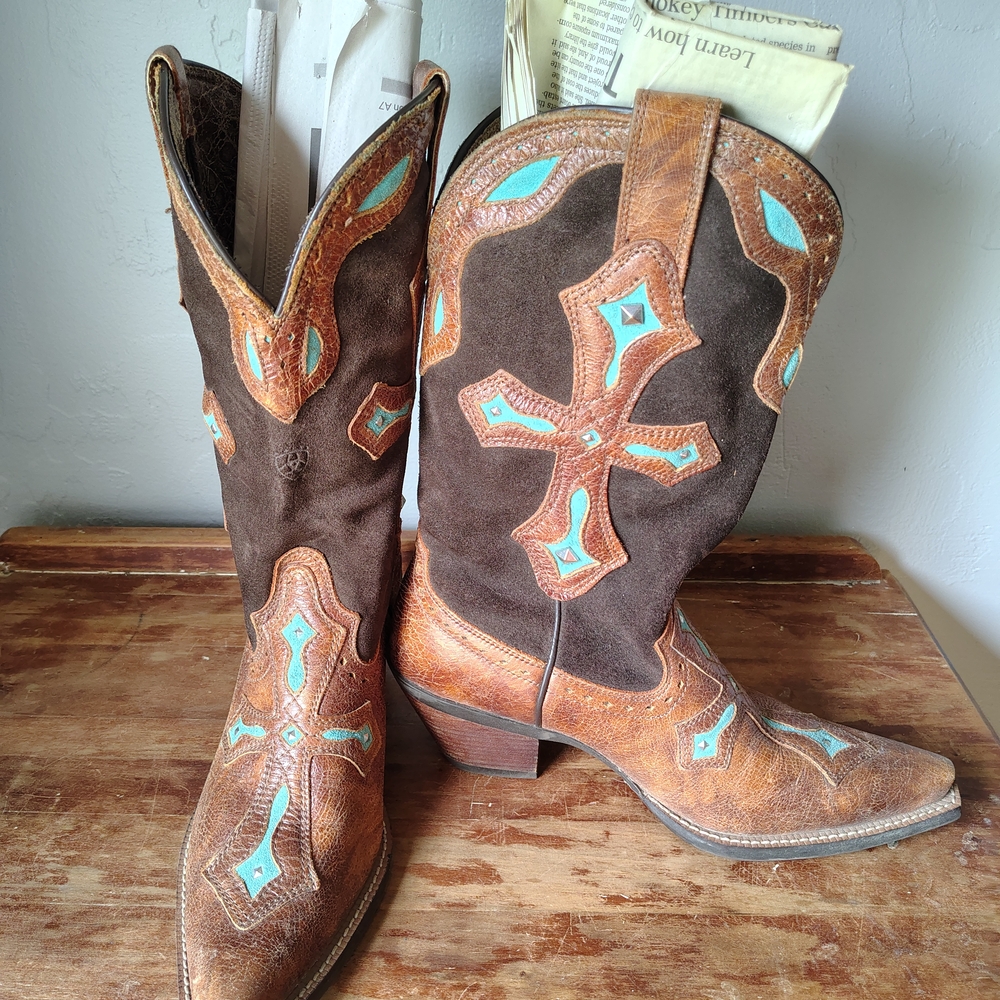 Ariat Brown and Turquoise Western Boots